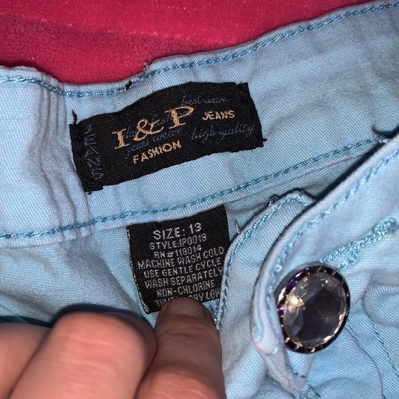 I&P Baby Blue Denim Jeweled Summer Booty Shorts - Picture 3 of 5